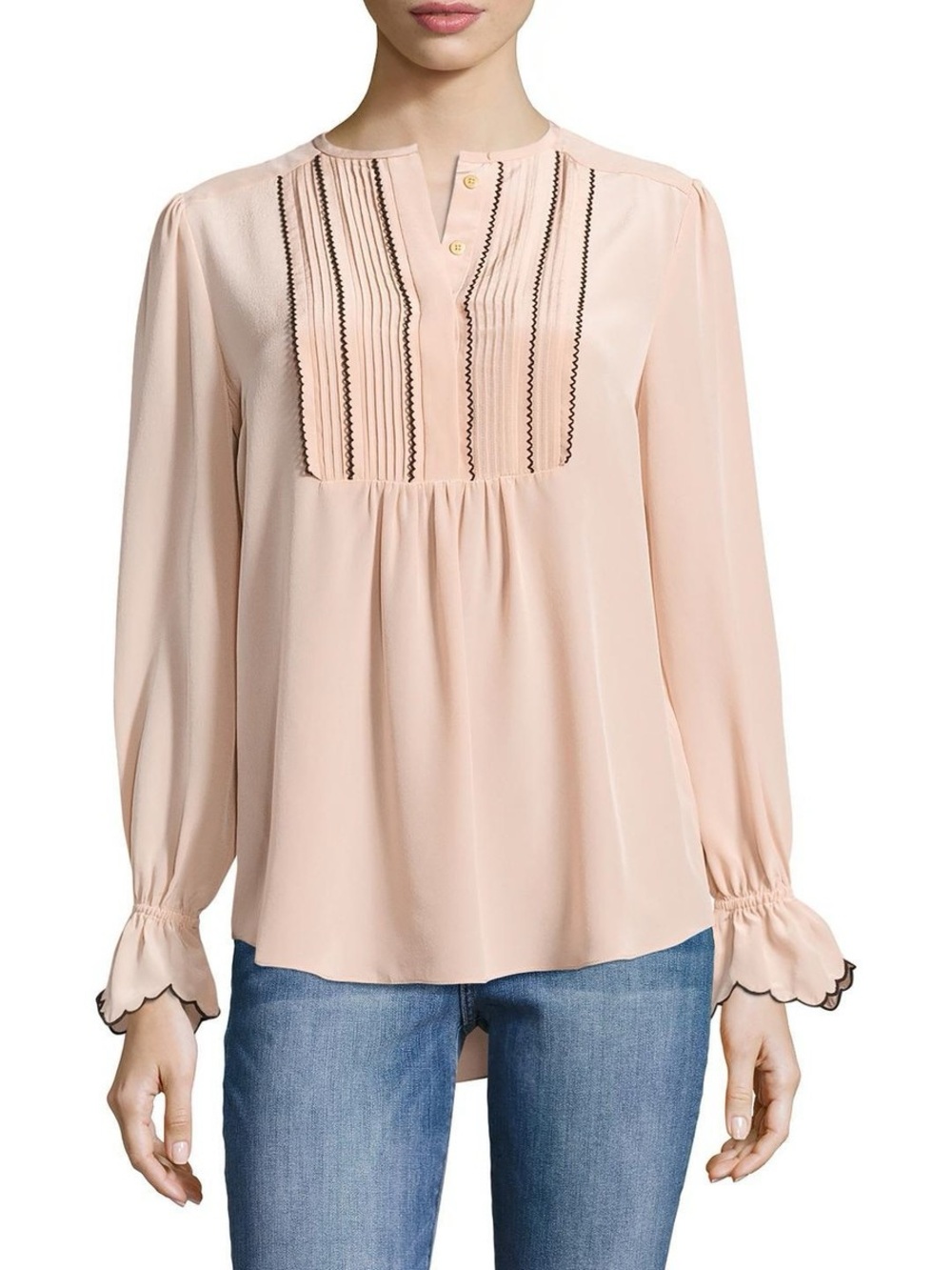 Rachel Zoe Regina 100% Silk Pintuck Peasant Long Sleeve Blouse Blush Pink size 6